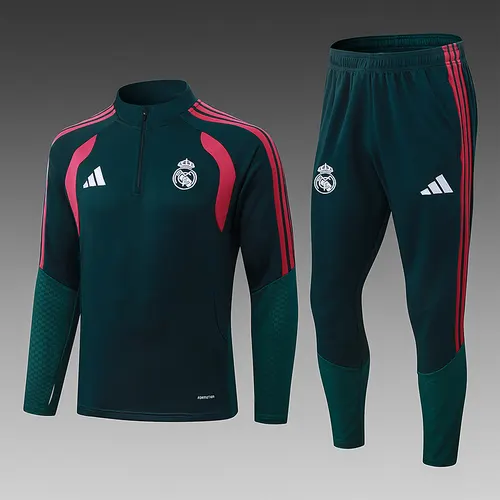Ensemble maillot de football survêtement d'entraînement demi-zip bleu Real Madrid vert foncé 2026/2027 landaise  — view 1