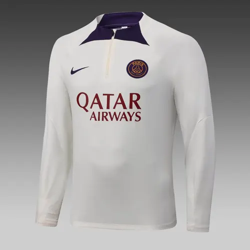 2023/2024 Psg Paris Saint-Germain Half-Pull Training Suit Off White Set — view 3