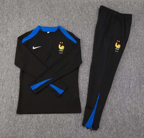 2024 Player Version France Half-Pull Training Suit Black Football Shirt Set — view 3