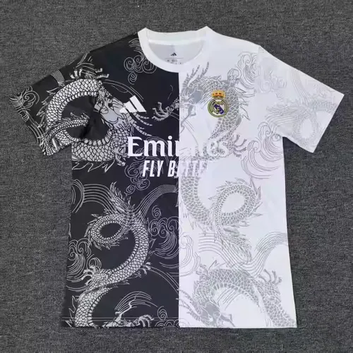 2025/2026 Real Madrid Motif dragon Noir et Blanc Maillot de football  — view 1