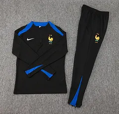 2024-2025 Frankreich Halb-Reißverschluss Trainingsanzug Schwarz Fußballtrikot-Set — view 7