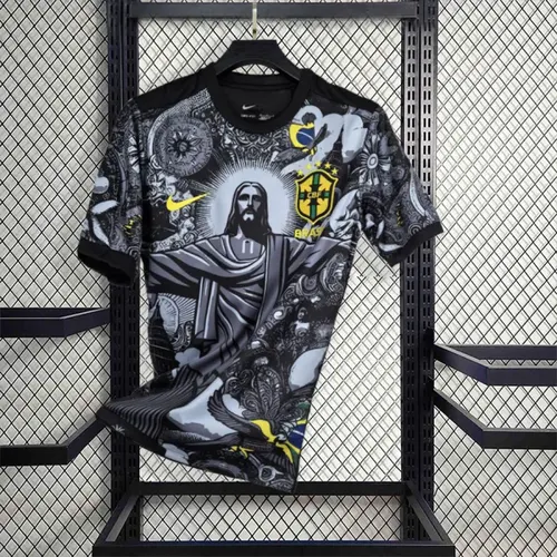 2024 Brasilien Special Edition Jesus Schwarz Grau Fußballtrikot — view 1