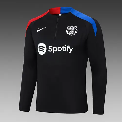2024/2025 Barcelona Halb-Reißverschluss Trainingsanzug Schwarz Jersey Set — view 3