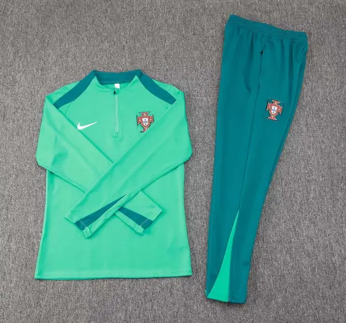 Conjunto de Camiseta de Fútbol 2024 Portugal Entrenamiento Semi-Cuello Verde — view 3