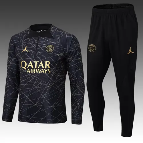 2022/2023 PSG Paris Saint-Germain Halbzug-Trainingsanzug Schwarz-Gold Set — view 1
