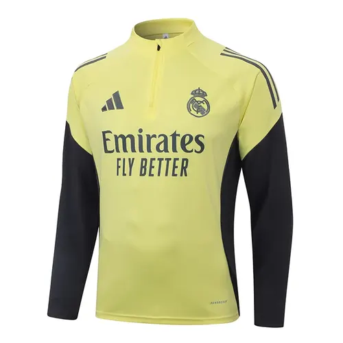 طقم قميص كرة قدم بدلة تدريب نصف سحاب أصفر فاتح لنادي Real Madrid 2025-2026 جودة تايلاندية — view 3