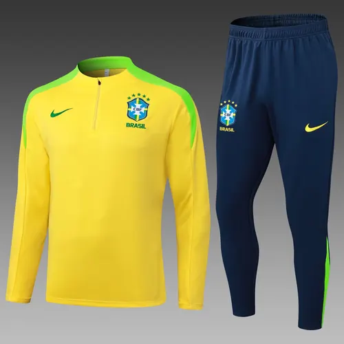 2025 Brazil Half-Pull Training Suit Yellow Football Shirt Set