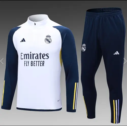 طقم تدريب نصف سحاب ريال مدريد أبيض 2023/2024 جودة تايلاندية — view 1