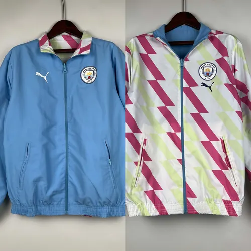 2023/2024 Manchester City Wendbare Windjacke Blau Fußballtrikot AAA fan-gradät