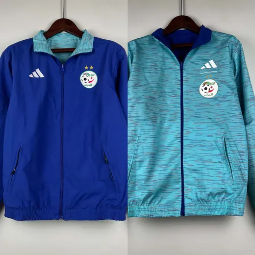 2023-2024 Algerien National Reversibler Windbreaker Blau Fußballtrikot  