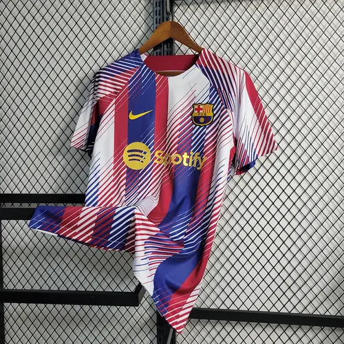 Camisa de Futebol Treino Barcelona Vermelha Branca Azul 2023/2024 — view 3