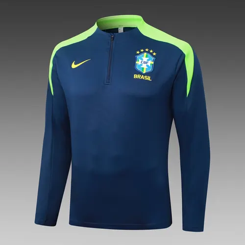 2025 Brasilien Halb-Reißverschluss Trainingsanzug Königsblau Fußballtrikot AAA Fan-Qualität Set — view 3