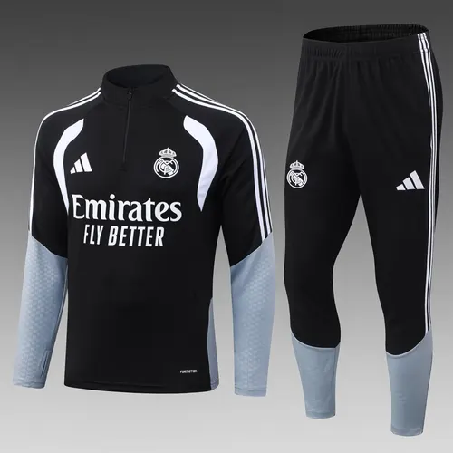 2026/2027 Real Madrid Halb-Reißverschluss Trainingsanzug Schwarz-Grau Fußballtrikot   — view 1