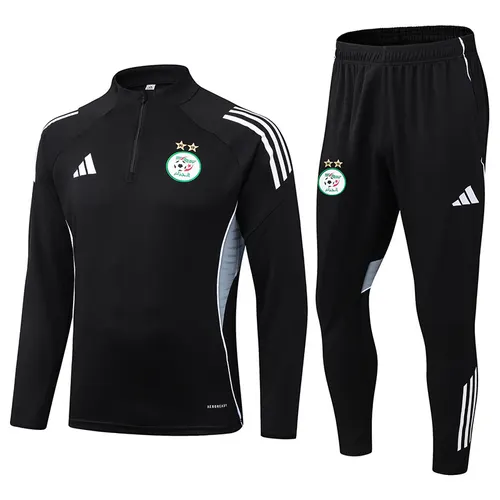 2025/2026 Algerien Nationalmannschaft Halb-Reißverschluss Trainingsanzug Schwarz Shirt  Set