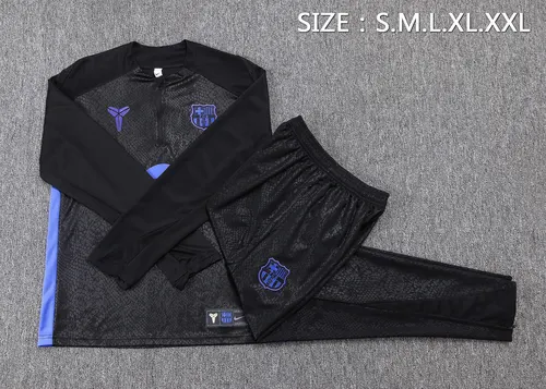 2025/2026 Barcelona Half-Pull Trainingsanzug Schwarz Verbundausgabe Trikot Set 01 — view 7