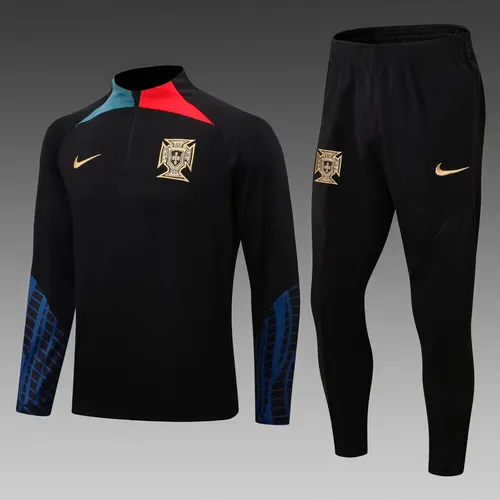 2022 Portugal Half-Pull Training Suit Black Football Shirt Set — view 1