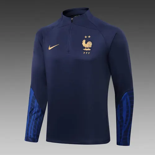 2022 France Half-Pull Training Suit Royal Blue Football Shirt Set — view 3