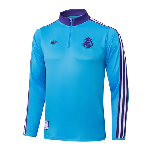 Chándal de entrenamiento con media cremallera Versión Retro azul claro de Real Madrid 2025/2026 Camiseta de fútbol Calidad Thai Set — view 3