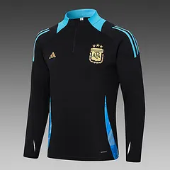 2024-2025 Argentinien Halb-Reißverschluss Trainingsanzug Schwarz Trikot Set — view 3