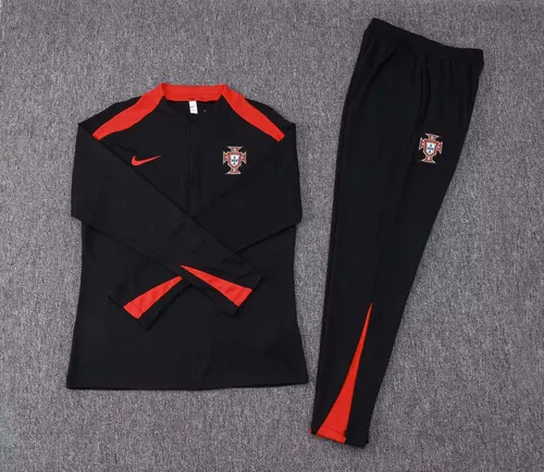 Conjunto de Camiseta de Fútbol 2024 Portugal Entrenamiento Semi-Cuello Negro — view 3