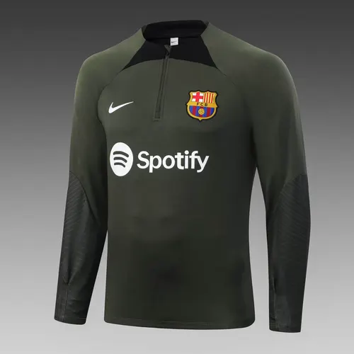 2023/2024 Barcelona Halb-Reißverschluss Trainingsanzug Armeegrün Trikot Set — view 3