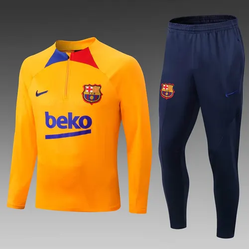 2022/2023 برشلونة بدلة تدريب نصف سحاب أصفر طقم قميص
