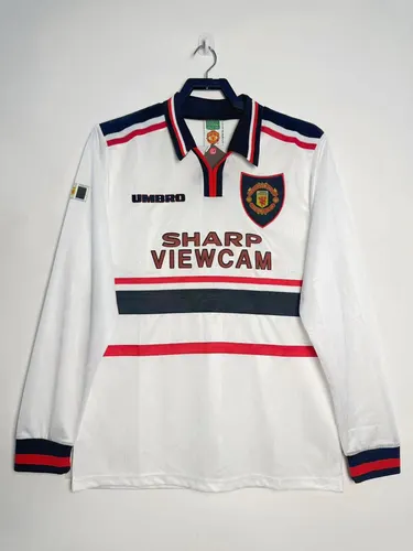 1998-1999 Retro Long Sleeve Manchester United Away White Football Shirt  — view 1